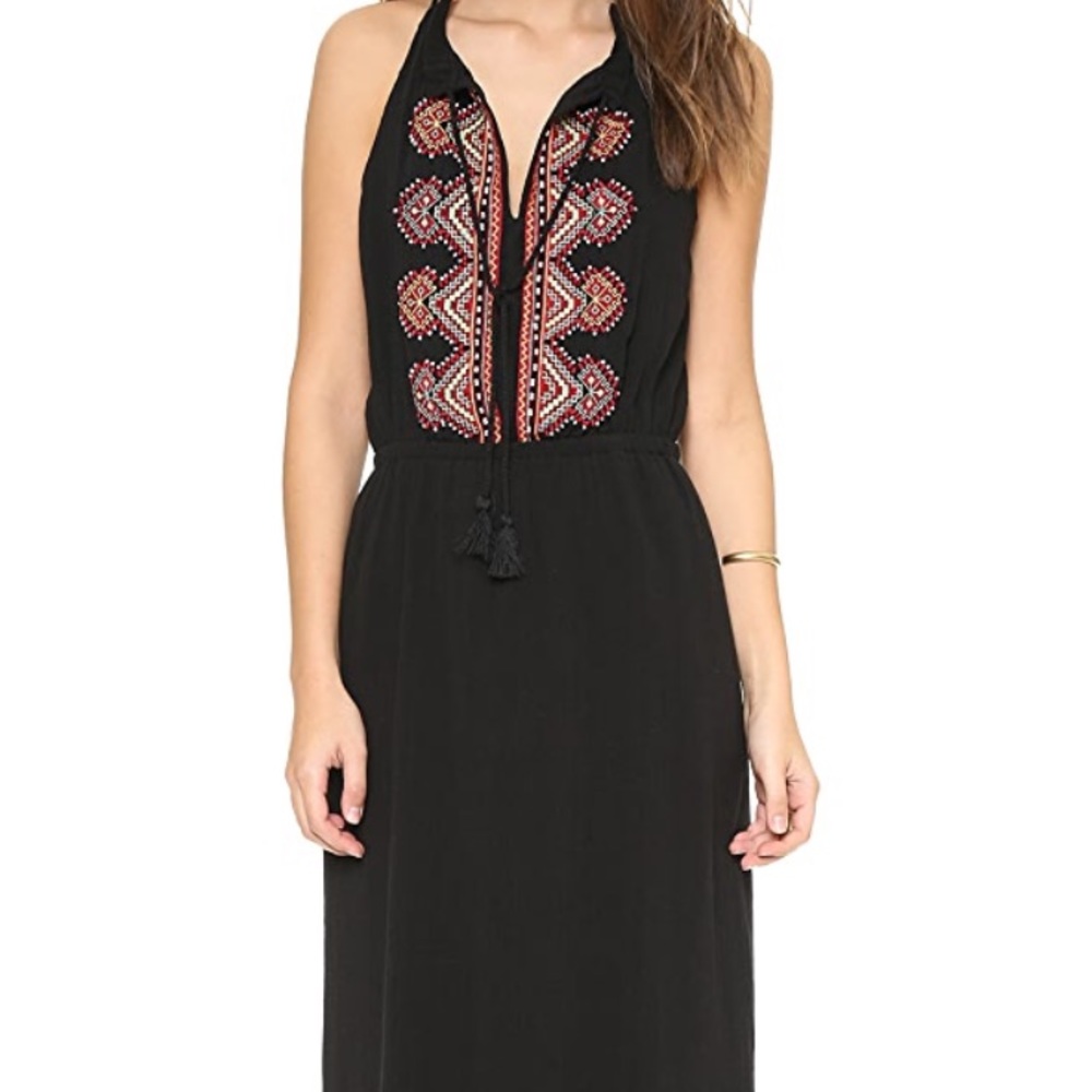 Madewell embroidered maxi black slit dress SZ Xs 2 - Picture 2 of 14